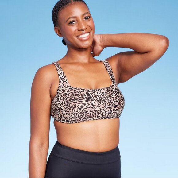 Women's Leopard Print Square Neck Bikini Top - Kona Sol™ Cheetah Leopard S - Picture 5 of 8